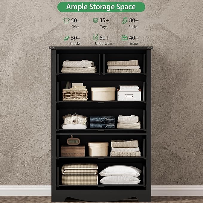 Dresser for Bedroom with 6 Drawers, 49" Tall Wood Chest of Drawers with Deep Drawers & Mental Handle, Modern Dresser TV Stand, Wooden Closet Storage Organizer for Living Room, Hallway, Entryway, Black