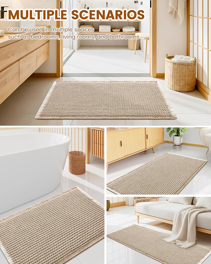 Smiry Waffle Bath Mat 36x24, Extra Soft Absorbent Bathroom Rugs, Non Slip Machine Washable Quick Dry Bath Rugs for Bathroom Floor, Tub, Shower, Home Decor Accessories, Brown & Cream