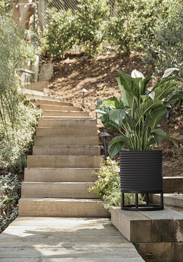 Veradek Mod Series Raised 13" Short Planter for Patio & Backyard | Durable Plastic-Stone Material w/Wooden Stand | Modern Décor for Plants & Flowers