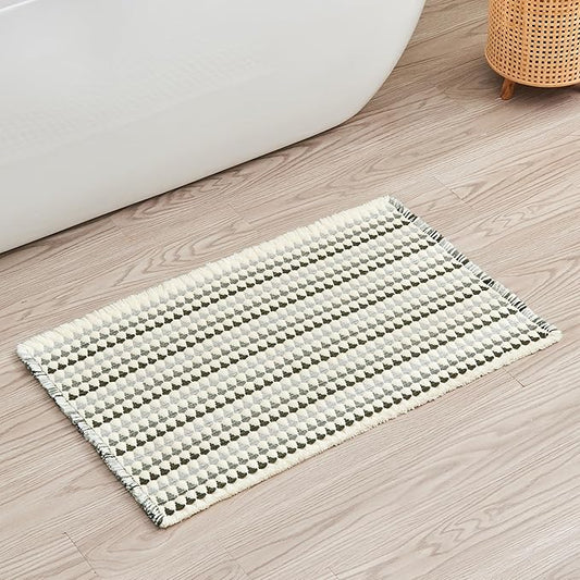 Douceur Boho Bath mat for Bathroom Floor Non Slip, Acrylic Blend Cute Bath Mats with Tassels, Quick Dry Bath Rugs Machine Washable, 24" x 36", Grey
