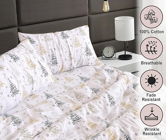 RUVANTI Flannel Sheets Twin Size - 100% Cotton Double Brushed Twin Sheets Set, Deep Pockets 16 Inches, All Seasons Breathable & Extra Soft Bed Sheets, Warm & Cozy, 3 Piece, Christmas Tree