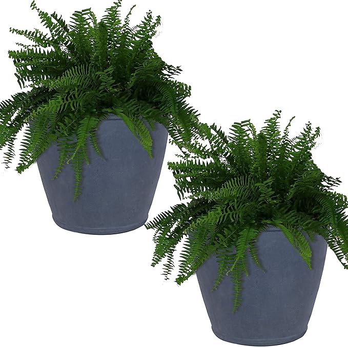 Sunnydaze 24-Inch Anjelica Large Plastic Pot for Plants - Double-Walled Outdoor Polyresin Round Planter Porch Pot with Drillable Drainage Holes - Slate - 2pk