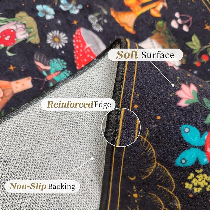 Mushroom Moth Area Rugs for Living Room Dining Room Bedroom Farmhouse, Non-Slip Machine Washable Black Rug Carpet 5'x7', Witchy Living Room Decor Aesthetic