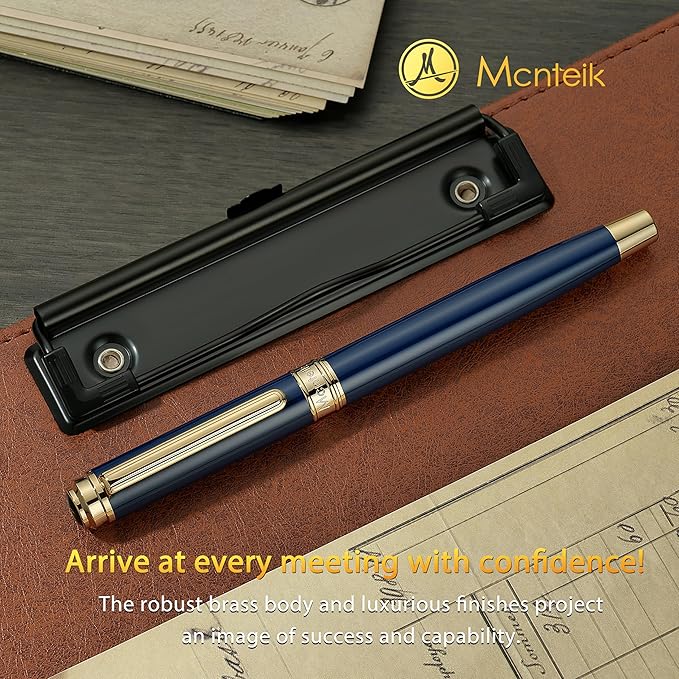 MCNTEIK 317 Fountain Pen,Stunning Luxury Piano Lacquer,18K Gilded Nib(Fine),Gorgeous 24K Gold Finish, Ink Converter,Best Gift for Men&Women-Elegant,Executive,Nice Pens for Writing, BU-F