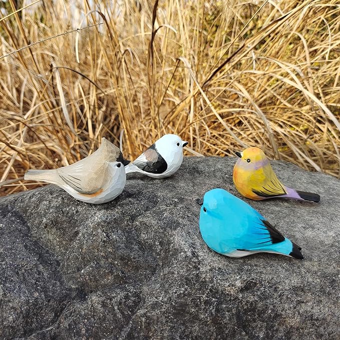 WEAUSUP Hand Carved Wooden Bird Figurine Gift for Bird Lovers | Hand carved wood bird statue with delicate paint,home shelf decor gift(suit 2)