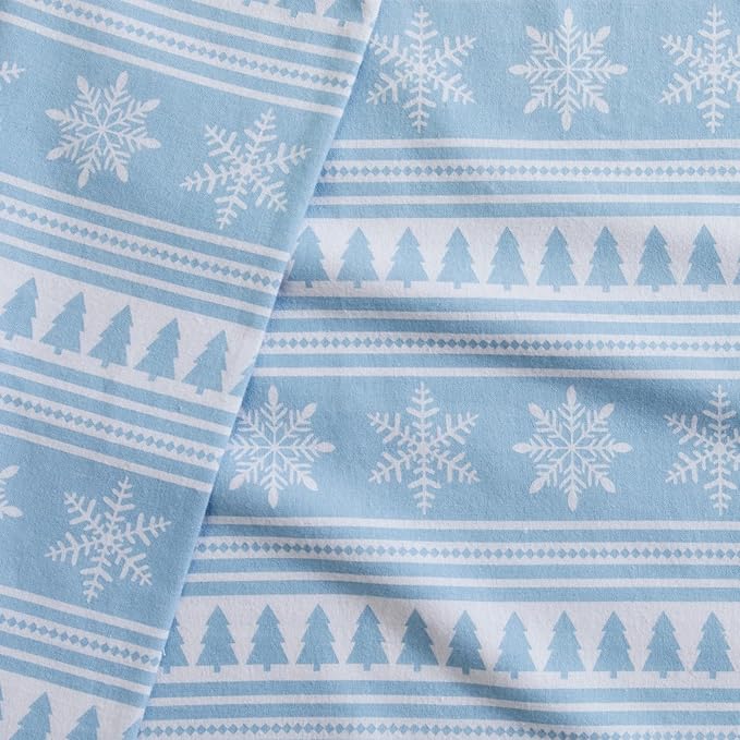 Market & Place 100% Cotton Full Flannel Sheet Set | 4 Piece Deep Pocket Novelty Cozy Winter Bed Sheets | Double Brushed for Extra Softness & Comfort | Alpine Collection (Full, Striped Snowflake)