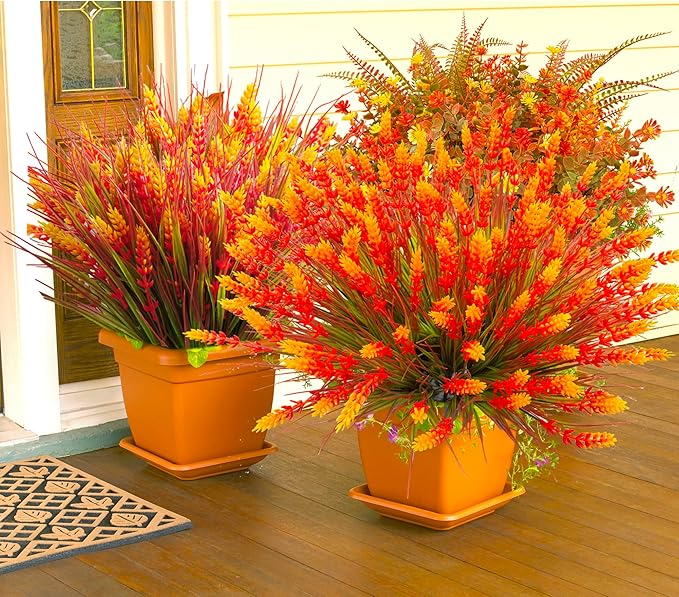 Artificial Plants Outdoor, 20 Pcs Fake Mums Flowers UV Resistant Outdoor Plants, Artificial Fall Flowers Plastic Faux Plants Shrubs for Home Porch Garden Yard Window Box
