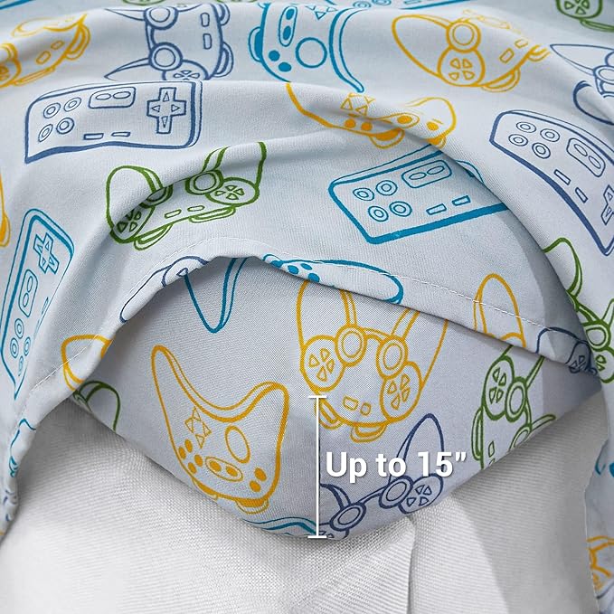 Viviland 4 Pieces Boys Grey Full Sheet Set - Soft Microfiber Fitted Flat Sheets & Pillowcase - Game Player Paddle Printed Bedding Sets - for Kids & Toddlers