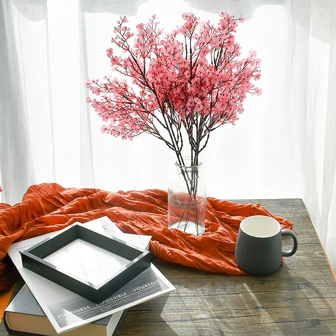 Mandy's Pink Artificial Baby’s Breath European Flowers 6 Bundles Silk Gypsophila with Bendable Stems for Fall Thanksgiving & Christmas Centerpiece Wedding Decor and Table Arrangements
