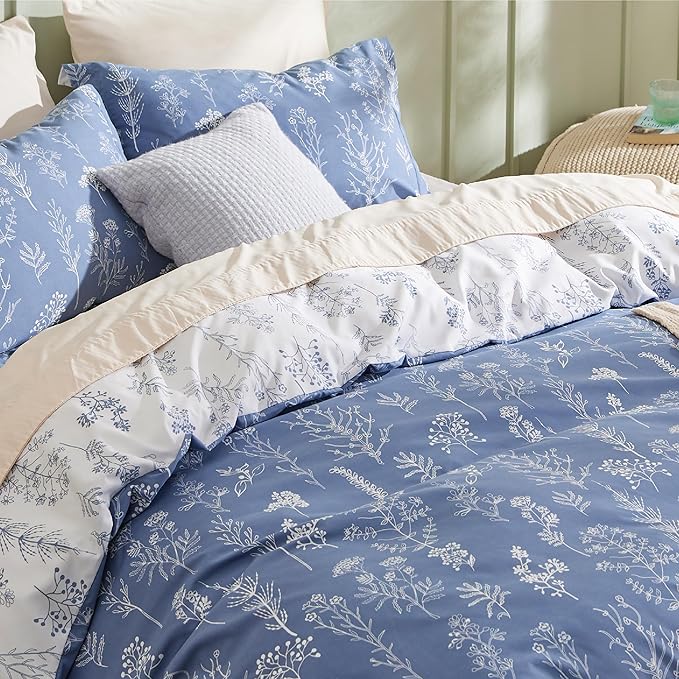 Bedsure Duvet Cover Queen Size - Reversible Infinity Blue Queen Duvet Cover Set with Zipper Closure, 3 Pieces Cute Floral Patterned Bedding Set with 8 Corner Ties and 2 Pillow Shams