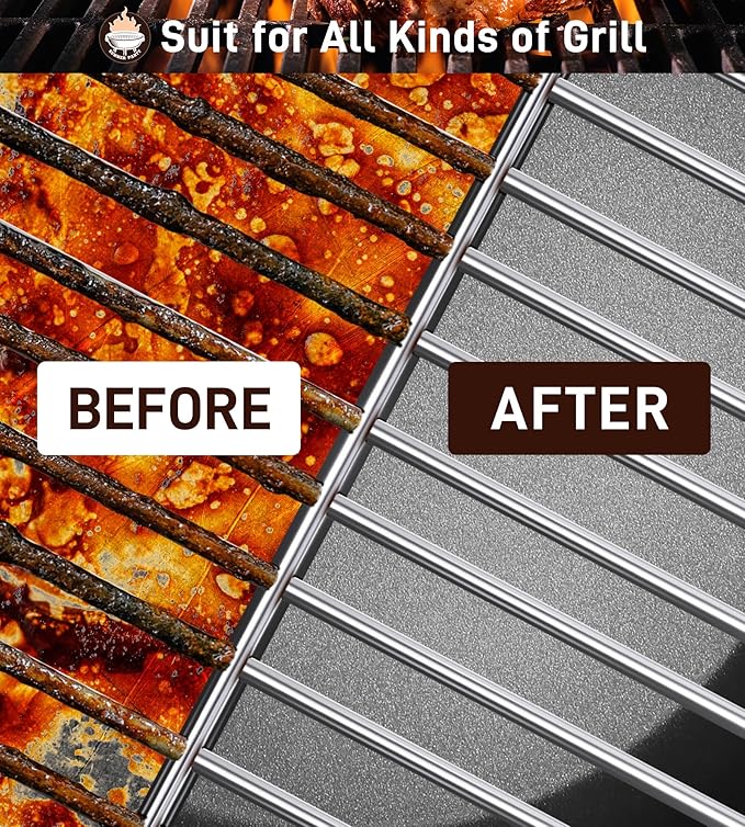 PePeng BBQ Grill Cleaning Brush, Heavy Duty Grill Cleaning Brush for Outdoor Grill, 3-Branch Stainless Steel Bristles Cleaner for Easier and Effective Clean, BBQ Tools for Gas/Charcoal Grilling Grates