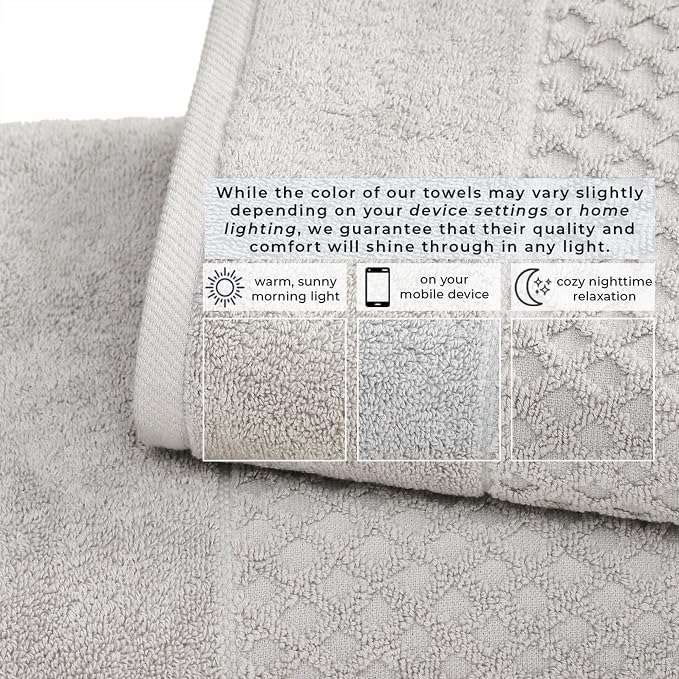 Great Bay Home Hand Towels - 100% Cotton 6 Pack 26x16 Hand Towel Set - Absorbent, Durable, Quick-Dry Towels for Bathroom (Light Grey)