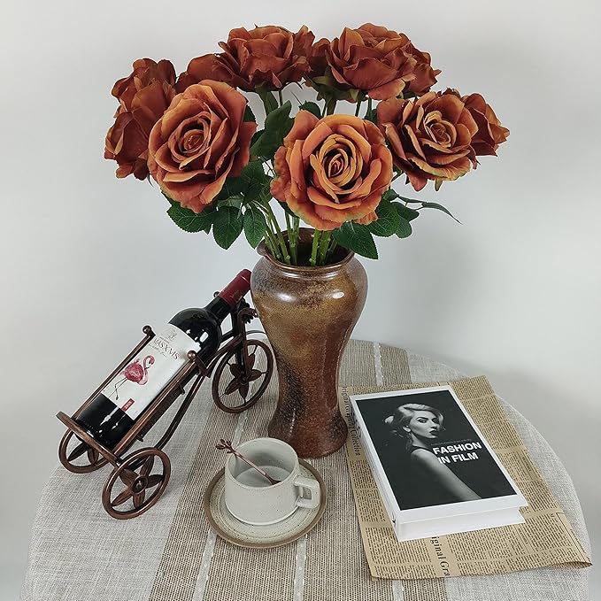 Fake Burnt Orange Roses Artificial Flowers,Floral Diameter 4'',20 Pcs Artificial Silk Roses Flowers with Stems for Wedding Arrangement Centerpieces Party Home Table Decorations (20, burnt orange )