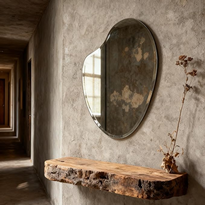 Frameless Asymmetrical Heart Shaped Wall Mirror, 20x28 Inch Beveled Edge Decorative Vanity Mirror for Bathroom, Bedroom, Entryway