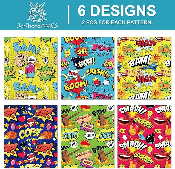 JarThenaAMCS 12 Sheet Comic Wrapping Paper -Not Roll- Colorful Cartoon Boom Gift Wrap Paper Folded Flat Art Paper for DIY Crafts Gift Wrapping, 19.7 x 27.6 Inch