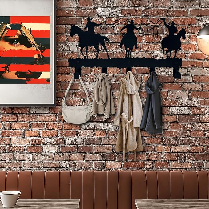 ZORISE Western Cowboy Coat Hooks - Wall Art Decor and Key Holder, Clothes, Hat, and Backpack Hanger, Sweet Home Storage Decor for Entryway, Hallway, Office, Kitchen, and Living Room