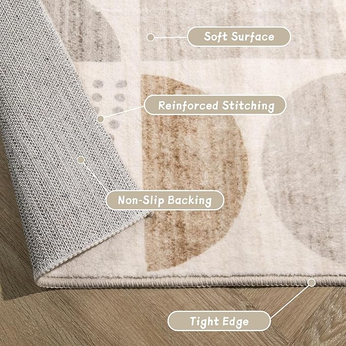 MUJOO Boho Small Rug Washable,2x3 Area Rugs for Entryway Bathroom Entry Entrance Kitchen,Front Door Mat Soft Throw Carpet Non Slip Indoor Modern Abstract Bohemian Neutral Beige