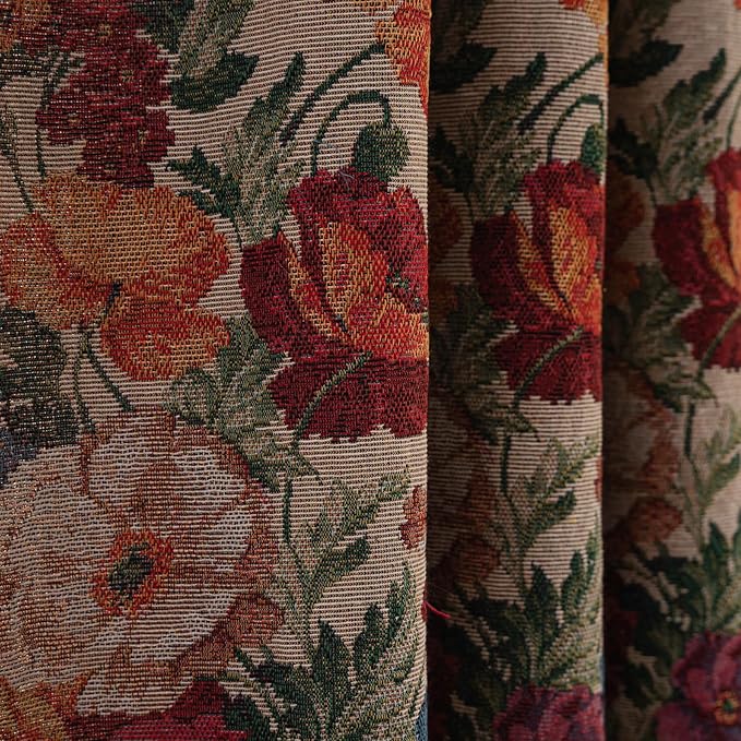 ENJOYBRIDAL Floral 96 Inch Curtains Semi Sheer Long Drapes Bedroom Rod Pocket Jacquard 2 Panels Window Curtains Farmhouse Boho Tassel Patterned Living Room Botanical Window Treatments