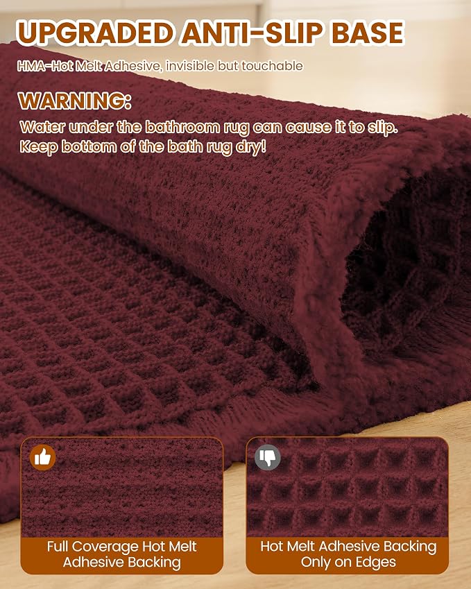 Smiry Waffle Bath Mat 72x24, Extra Soft Absorbent Bathroom Rugs, Non Slip Machine Washable Quick Dry Bath Rugs for Bathroom Floor, Tub, Shower, Home Decor Accessories, Burgundy