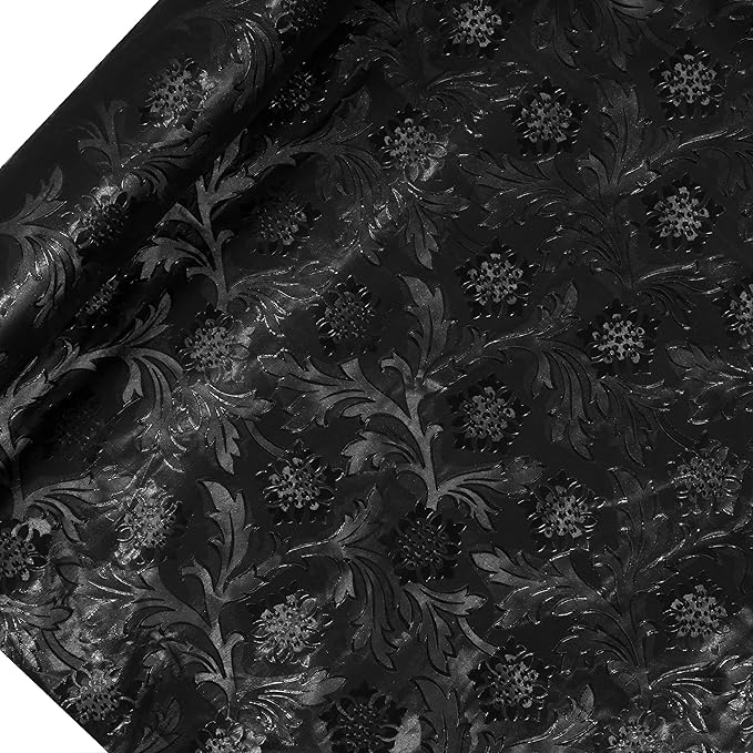 Paper Mart Black Floral Foil, 20 Inches by 10 Yards, Poly Lined, Embossed Flower Wrapping Paper for Bouquets, Plants, and Decor