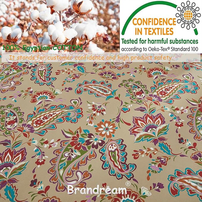 Brandream Bohemian Paisley Bedding Luxury Bed Sheets Set Queen Size Bedding Collections 800 Thread Count 100% Egyptian Cotton Deep Pocket, 4 Piece Vintage Regal