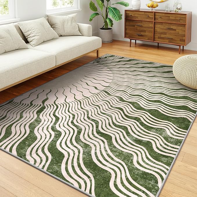 Hedlive Boho Washable Rug 6x9, Soft 6x9 Green Rugs for Living Room Classroom, Ultra-Thin Non Slip Bedroom Rug Stain Resistant Large Carpet for Dining Room Nursery(6'x9',Green/Multi)