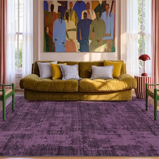 Kokia Abstract Area Rugs Living Room Washable Low Pile 6x9 Non-Slip Indoor Decor Purple Carpet Foldable Stain Resistant Ombre Rugs Bedroom Dining Room, Oslo Plum