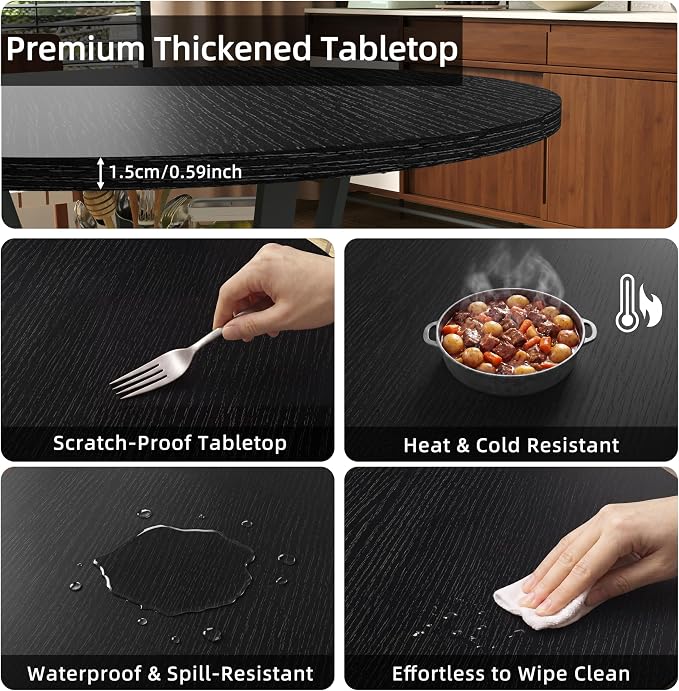 Wildhome Round Dining Table for 2-4, 43 Inch Dining Room Kitchen Table with 1-Tier Storage Shelf, Modern Farmhouse Dinner Furniture with Adjustable feet,Oval Circle(43in-Black)