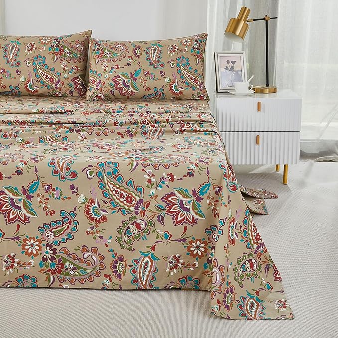 Brandream Bohemian Paisley Bedding Luxury Bed Sheets Set Queen Size Bedding Collections 800 Thread Count 100% Egyptian Cotton Deep Pocket, 4 Piece Vintage Regal