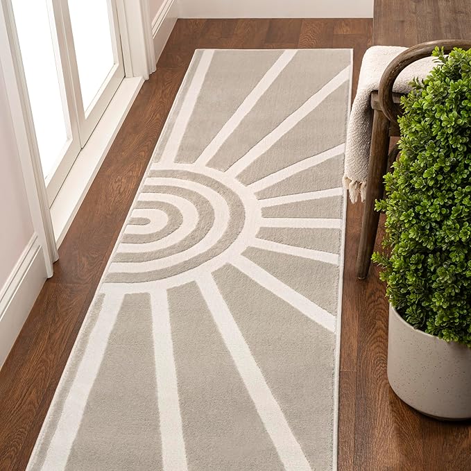 JONATHAN Y Sun Two-Tone High-Low Runner Rug 2X8 Beige/Cream, Aelius MidCentury Scandinavian Abstract for Living Room, Bedroom, Kitchen, Easy-Cleaning, Pet-Friendly, Non-Shedding SND101A-28