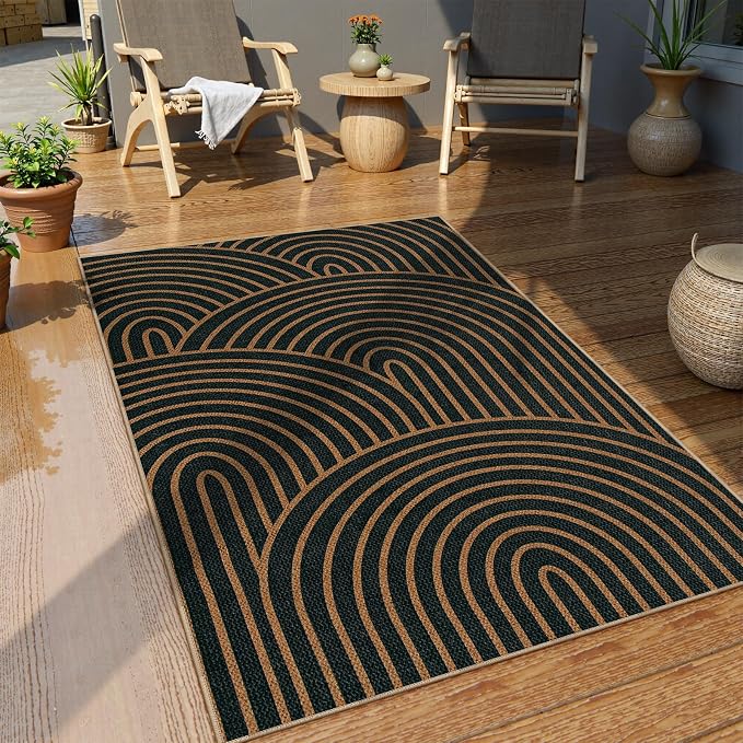 Lahome Enfys Modern Rainbow Easy Jute Patio Rug, 3x5 Washable Rugs for Entryway Farmhouse Carpet, Non Slip Indoor Door Mat Contemporary Throw Carpet for Laundry Guestroom Room Porch Decor