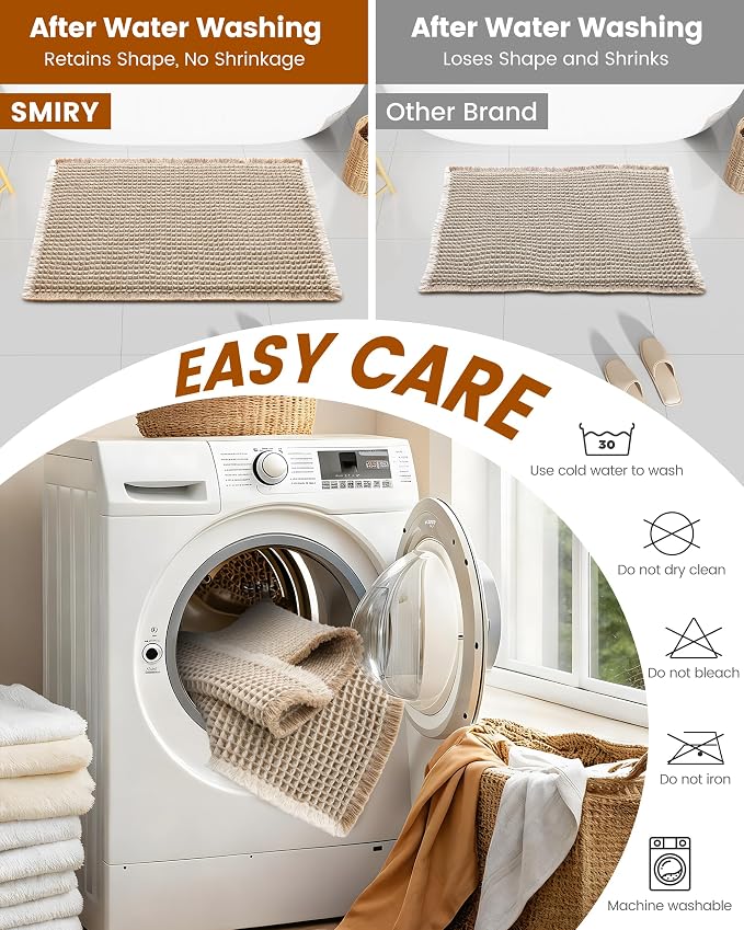 Smiry Waffle Bath Mat 30x20, Extra Soft Absorbent Bathroom Rugs, Non Slip Machine Washable Quick Dry Bath Rugs for Bathroom Floor, Tub, Shower, Home Decor Accessories, Brown & Cream