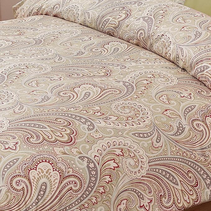 VM VOUGEMARKET Bohemian Damask Duvet Cover Queen,3 Pieces Boho Paisley Bedding Set,Silky Lightweight Egyptian Cotton Duvet Cover with Button Closure-Queen,Gold