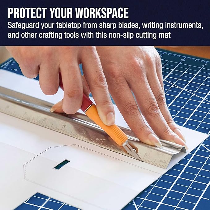 U.S. Art Supply 24" x 36" Self-Healing Cutting Mat 5-Ply - Double-Sided White/Blue Craft Mat, Non-Slip Cutting Mats for Crafts, Sewing, Quilting, Scrapbooking