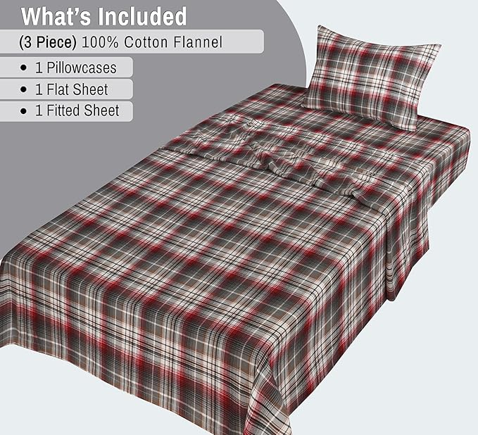 RUVANTI Flannel Sheets Twin Size - 100% Cotton Double Brushed Twin Sheets Set, Deep Pockets 16 Inches, All Seasons Breathable & Extra Soft Bed Sheets, Warm & Cozy, 3 Piece, Halloween Check