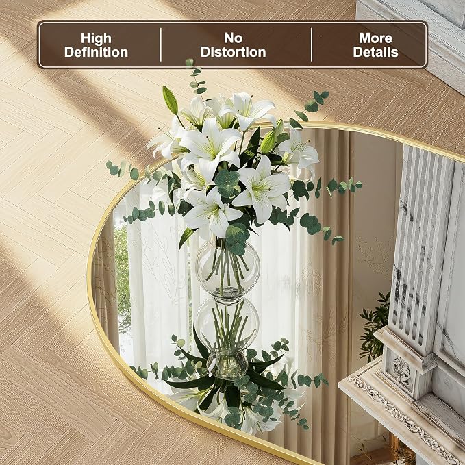 FICTOR Bathroom Mirror for Wall, Arched Vanity Bathroom Mirror for Over Sink, Metal Framed with HD Shatter-Proof Glass for Entryway, Living Room,Bedroom(30” x 50”, Gold)