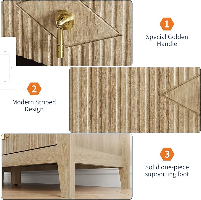 GarveeHome Fluted Dresser for Bedroom, 42.9" Tall 5-Drawer Wood Dresser, Modern Chest of Drawers, Storage Organizer Cabinet for Living Room, Hallway, Entryway, Natural Oak