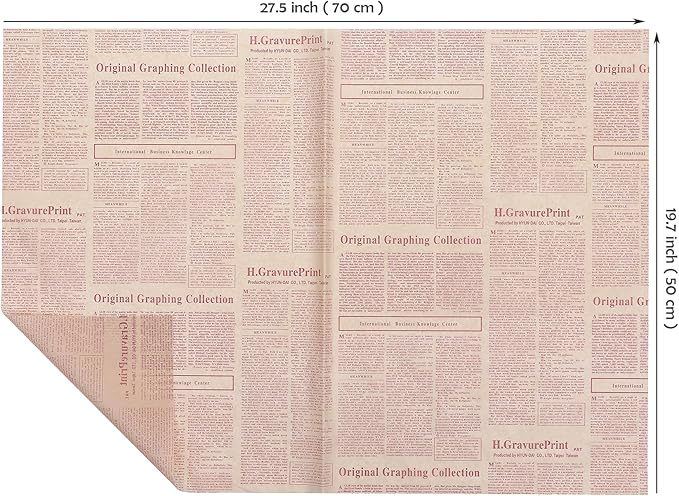 FWSA WRAPS Vintage Newspaper Tissue Paper Sheets Flower Wrapping Paper for Bouquets 28pcs Kraft Paper with Red Classic Newsprint Paper Party Wedding Home Decoration 27.5x19.7 Inch (4 kraft red)