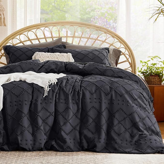 Bedsure Boho Duvet Cover Queen Size - Black Breathable & Soft Boho Bedding, Machine Washable Comforter Cover for All Seasons, Includes 1 Duvet Cover 90"x90" with 2 Pillow Shams & Zipper Closure