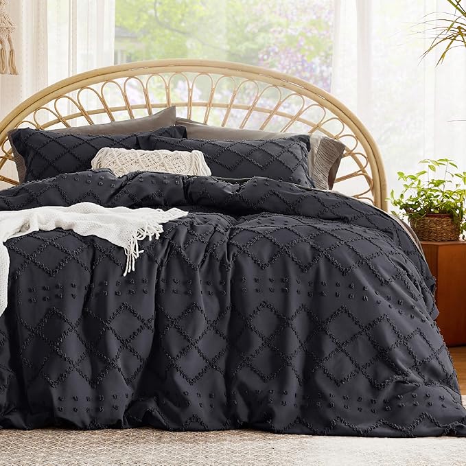 Bedsure Boho Duvet Cover King Size - Black Breathable & Soft Boho Bedding, Machine Washable Comforter Cover for All Seasons, Includes 1 Duvet Cover 104"x90" with 2 Pillow Shams & Zipper Closure