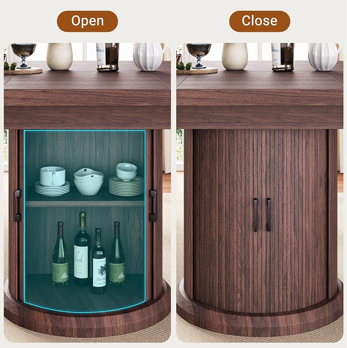 Jocoevol 47″–63″ Extendable Round Dining Table for 4–8 with Dust-Proof 2-Tier Storage Shelf Space-Saving Expandable Dining Room Table Wood Oval Circle Dining Table with Pedestal Base (Walnut)