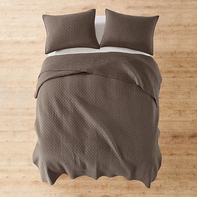 Levtex Home Cross Stitch Reversible King/Cal King Quilt Set (106x92in) with 2 Pillow Shams (36x20in) - Stitch Texture - Cocoa - Cotton King Size Quilt Bedding Set - Lightweight, Soft, Pre-Washed