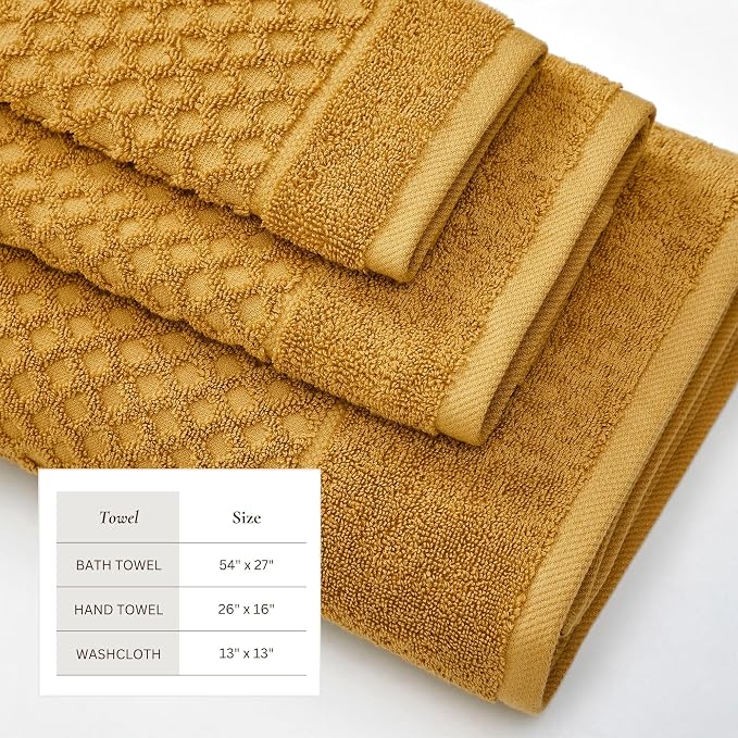Great Bay Home Bath Towels - 100% Cotton 6 Piece Towel Set - Diamond Waffle Weave - Absorbent, Durable, Quick-Dry Towels for Bathroom (Marigold)