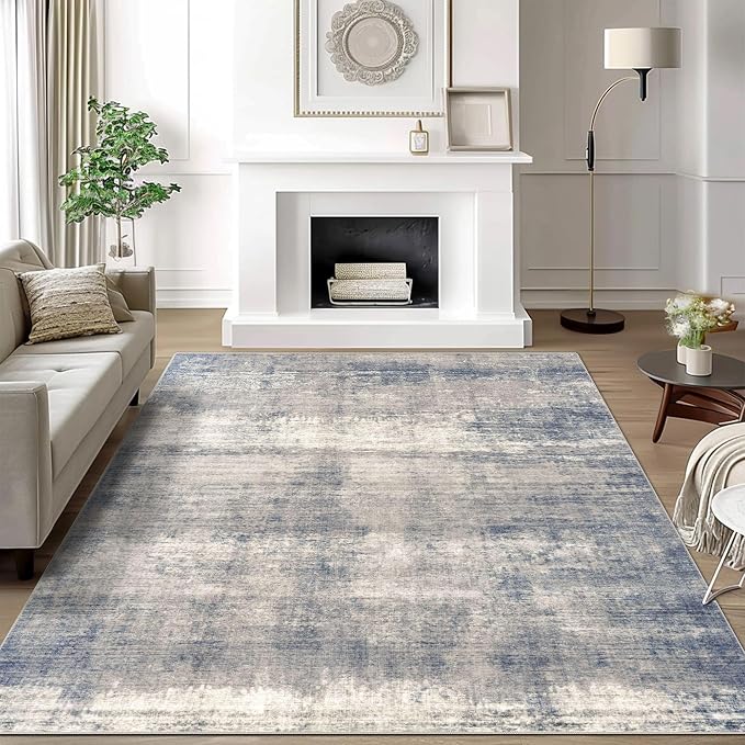 vivorug Washable Rug, Ultra Soft Area Rug 8x10, Non Slip Abstract Rug, Stain Resistant Rugs for Living Room Bedroom, Modern Rug (Gardual-Blue, 8'x10')