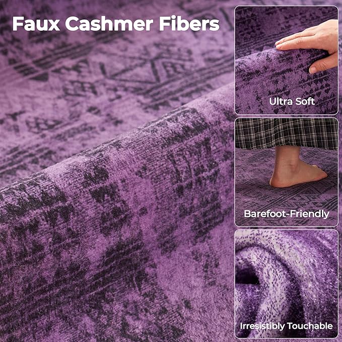 Kokia Abstract Area Rugs Living Room Washable Low Pile 6x9 Non-Slip Indoor Decor Purple Carpet Foldable Stain Resistant Ombre Rugs Bedroom Dining Room, Oslo Plum