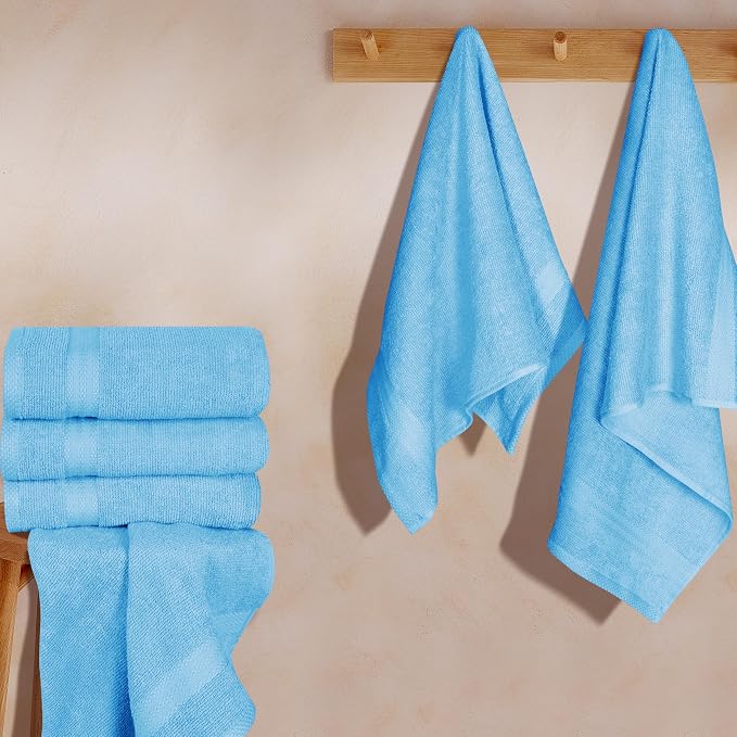 GLAMBURG Ultra Soft 6-Piece Hand Towel Set 16x28-100% Ringspun Cotton - Durable & Highly Absorbent Hand Towels - Ideal for use in Bathroom, Kitchen, Gym, Spa & General Cleaning - Sky Blue