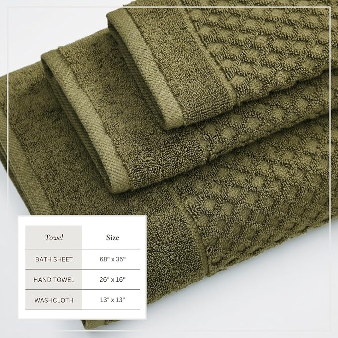 Great Bay Home Bath Towels - 100% Cotton 6 Piece Bath Sheet Set - Diamond Waffle Weave - Absorbent, Durable, Quick-Dry Towels for Bathroom (Olive)