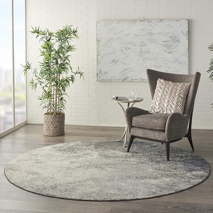 Nourison Home Passion 8' x Round Charcoal Ivory Fabric Modern Area Rug (8' Round)