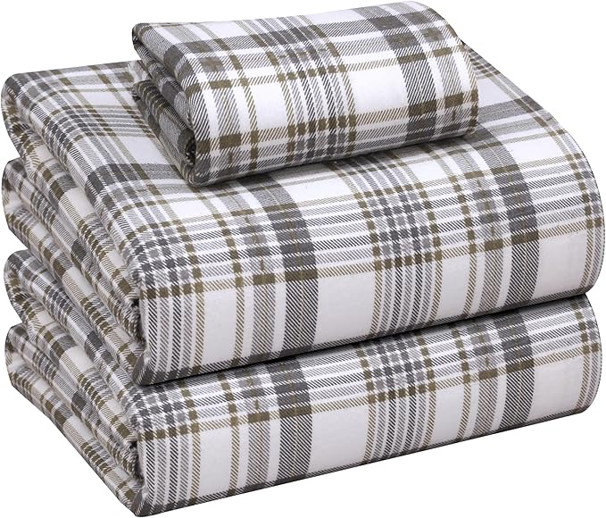 RUVANTI Flannel Sheets Twin Size - 100% Cotton Double Brushed Twin Sheets Set, Deep Pockets 16 Inches, All Seasons Breathable & Extra Soft Bed Sheets, Warm & Cozy, 3 Piece, Modest