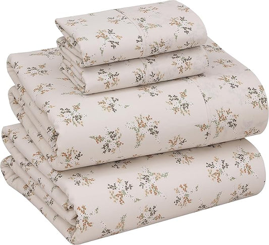 RUVANTI 100% Cotton California King Sheet Sets, 4 Pieces, Soft & Breathable Percale Weave Bedding, Deep Pocket 14", Hotel Standard, Crisp Cool Feel & Durable, Perfect Floral Sheets, Twin Spring